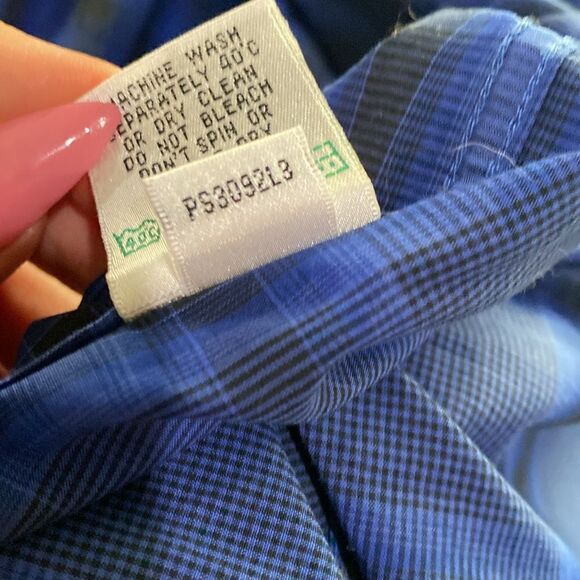 Bugatchi Uomo Dark Blue Medium Blue Plaid Paisley Print Button Down Dress Shirt - Picture 14 of 15